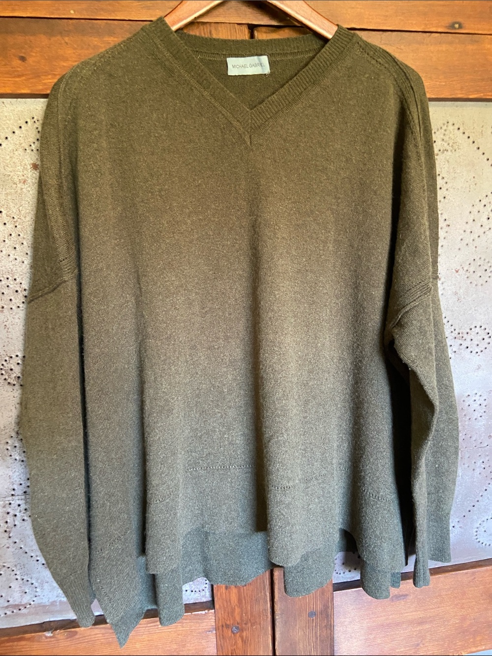 Michael Gabriel 100% Cashmere Avatar Oversized Sweater Green One Size